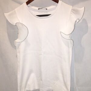 Zara Ribbed Flutter Sleeve Blouse Top | Size M